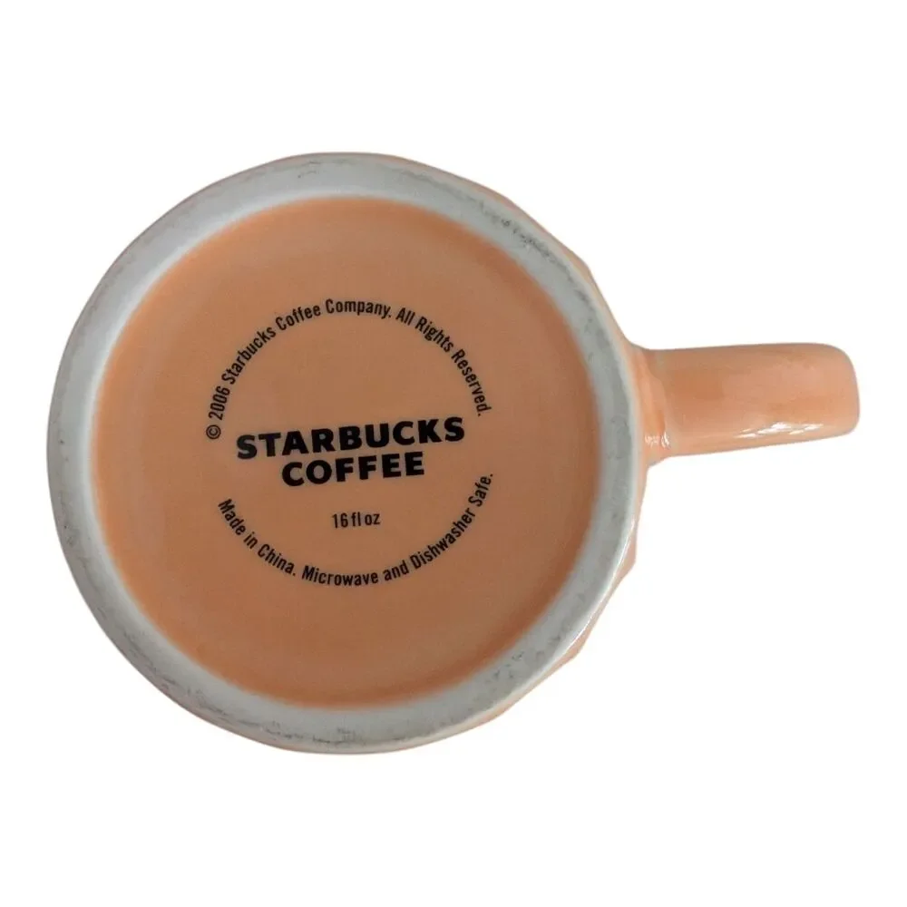 STARBUCKS 2006 Peach & White Ribbed Fluted Flower Pot Coffee Mug 16 oz. RARE